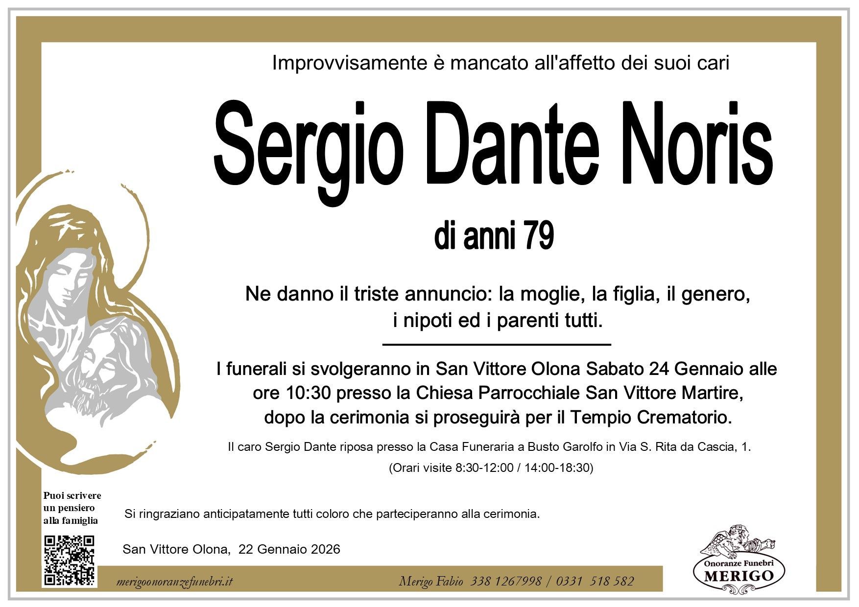 necrologio Sergio Dante Noris