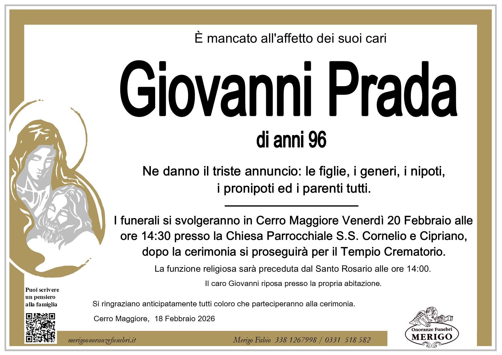 necrologio Giovanni Prada