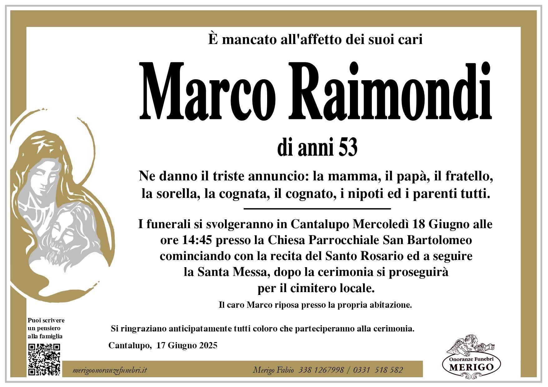 necrologio Marco Raimondi