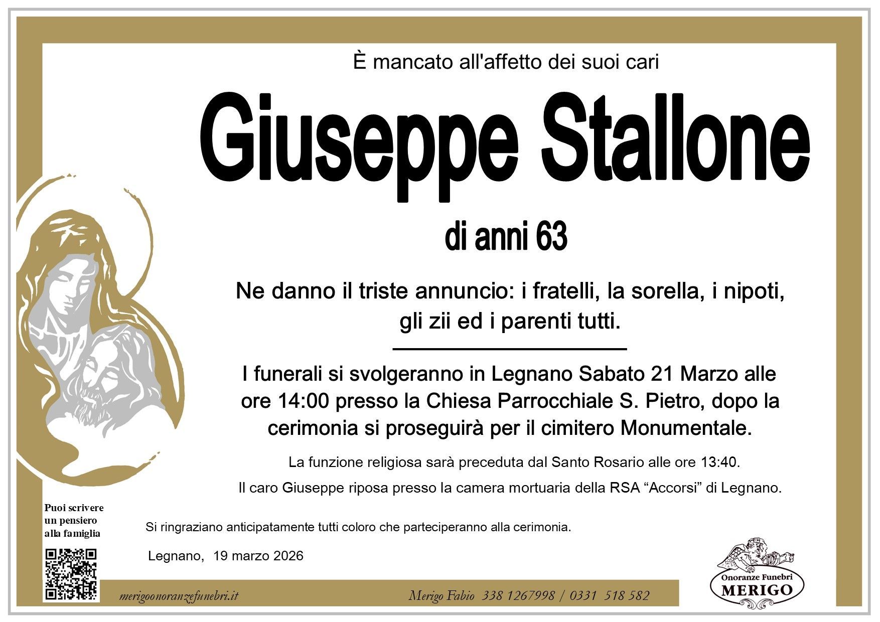 necrologio Giuseppe Stallone