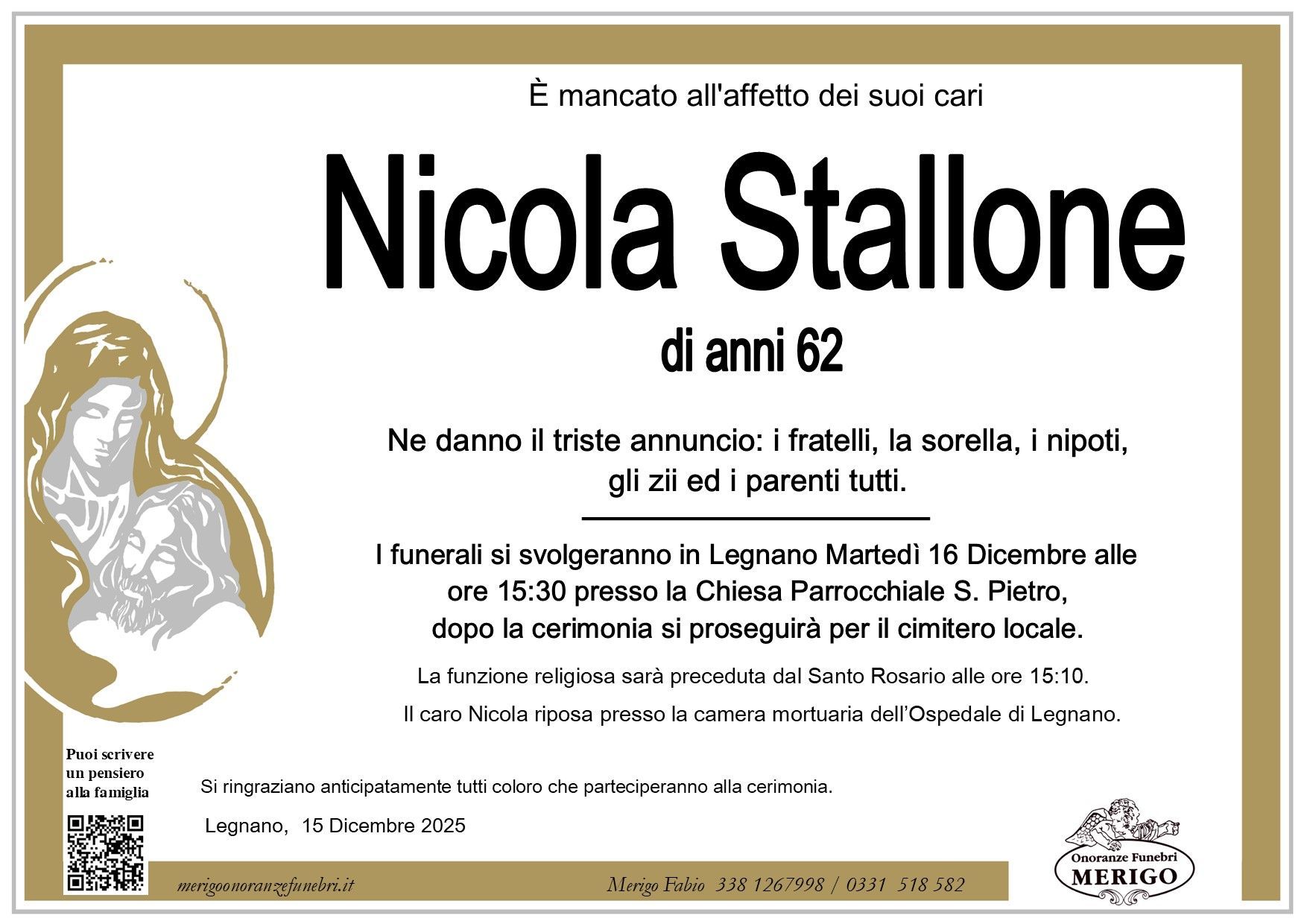 necrologio Nicola Stallone