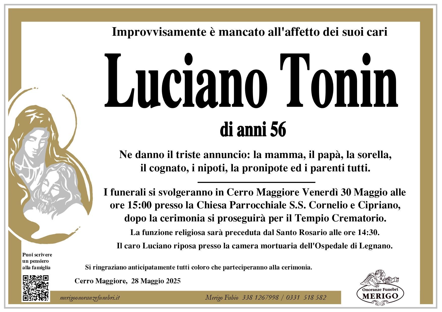 necrologio Luciano Tonin