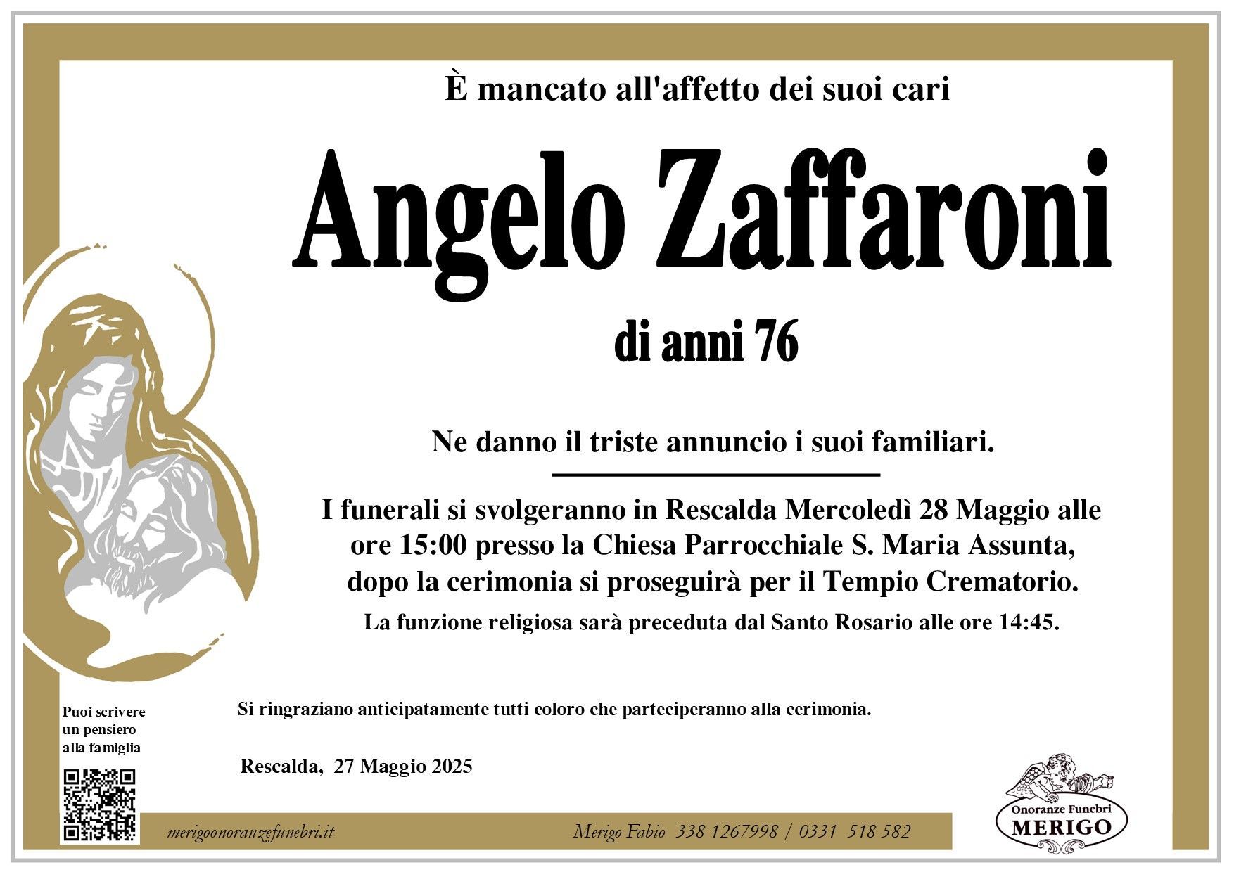 necrologio Angelo Zaffaroni
