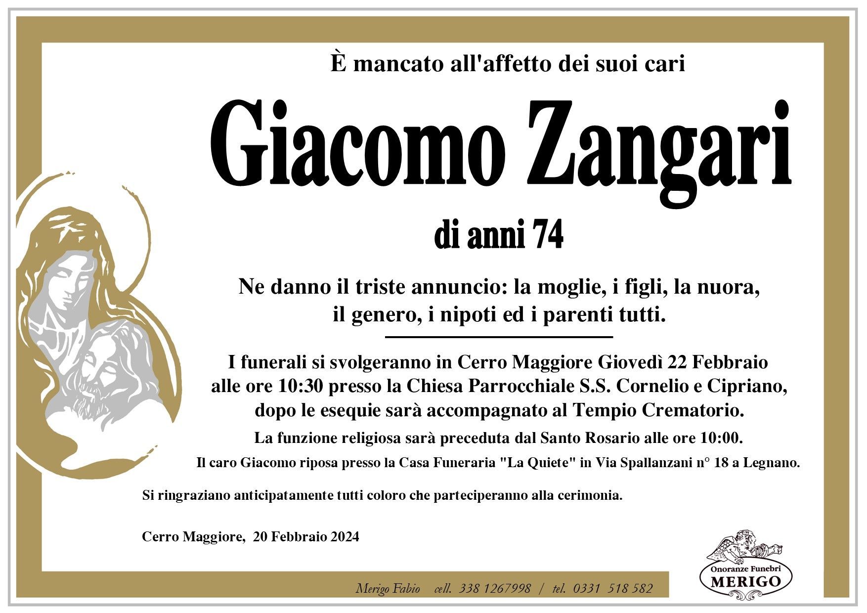 necrologio Giacomo Zangari