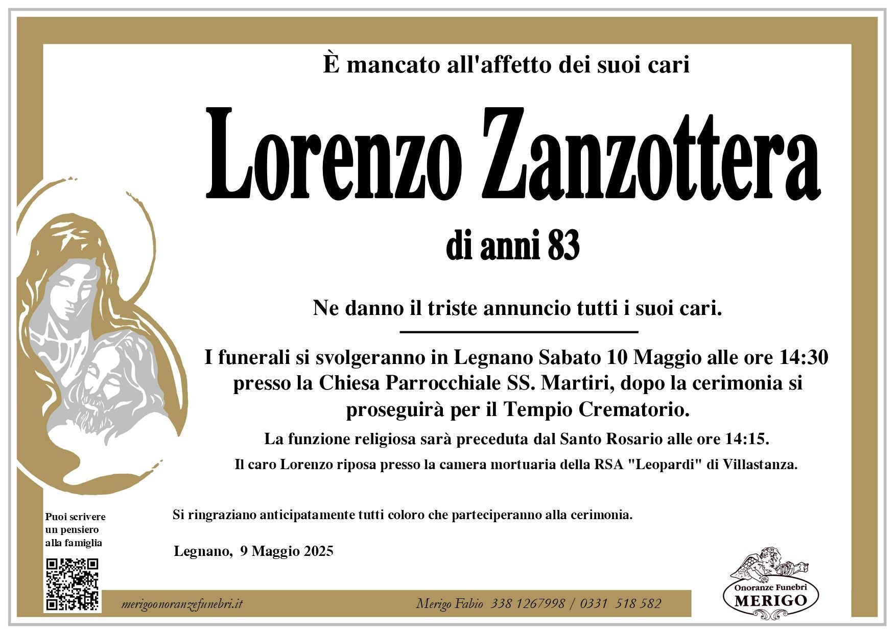 necrologio Lorenzo Zanzottera