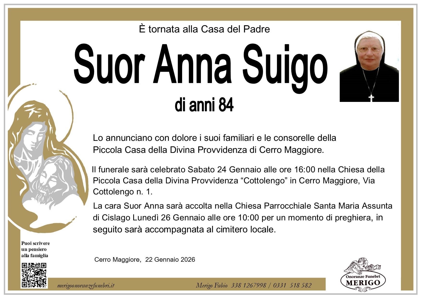 necrologio Suor Anna Suigo