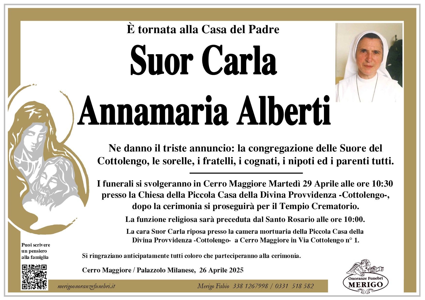 necrologio Suor Carla Annamaria Alberti