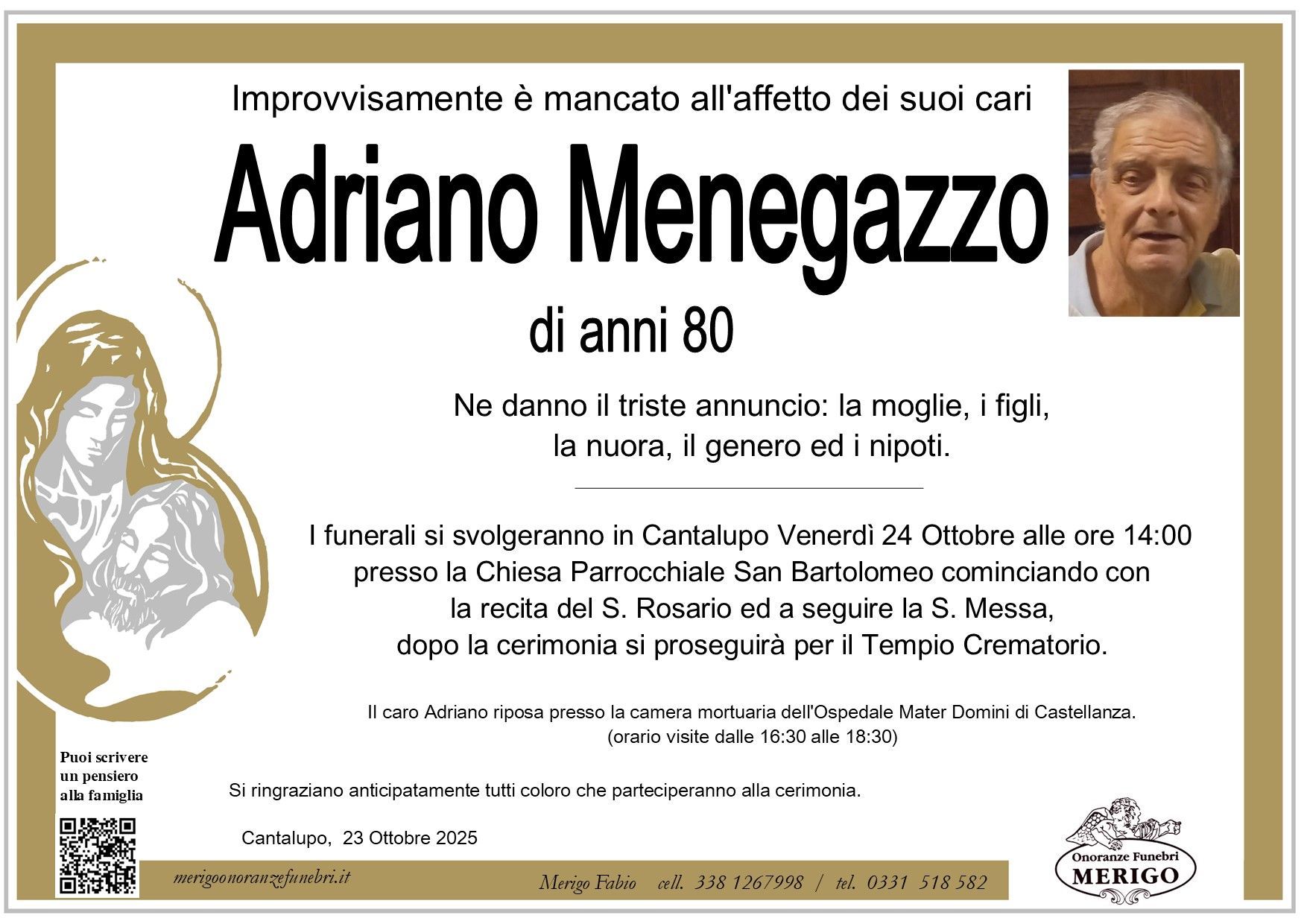 necrologio Adriano Menegazzo