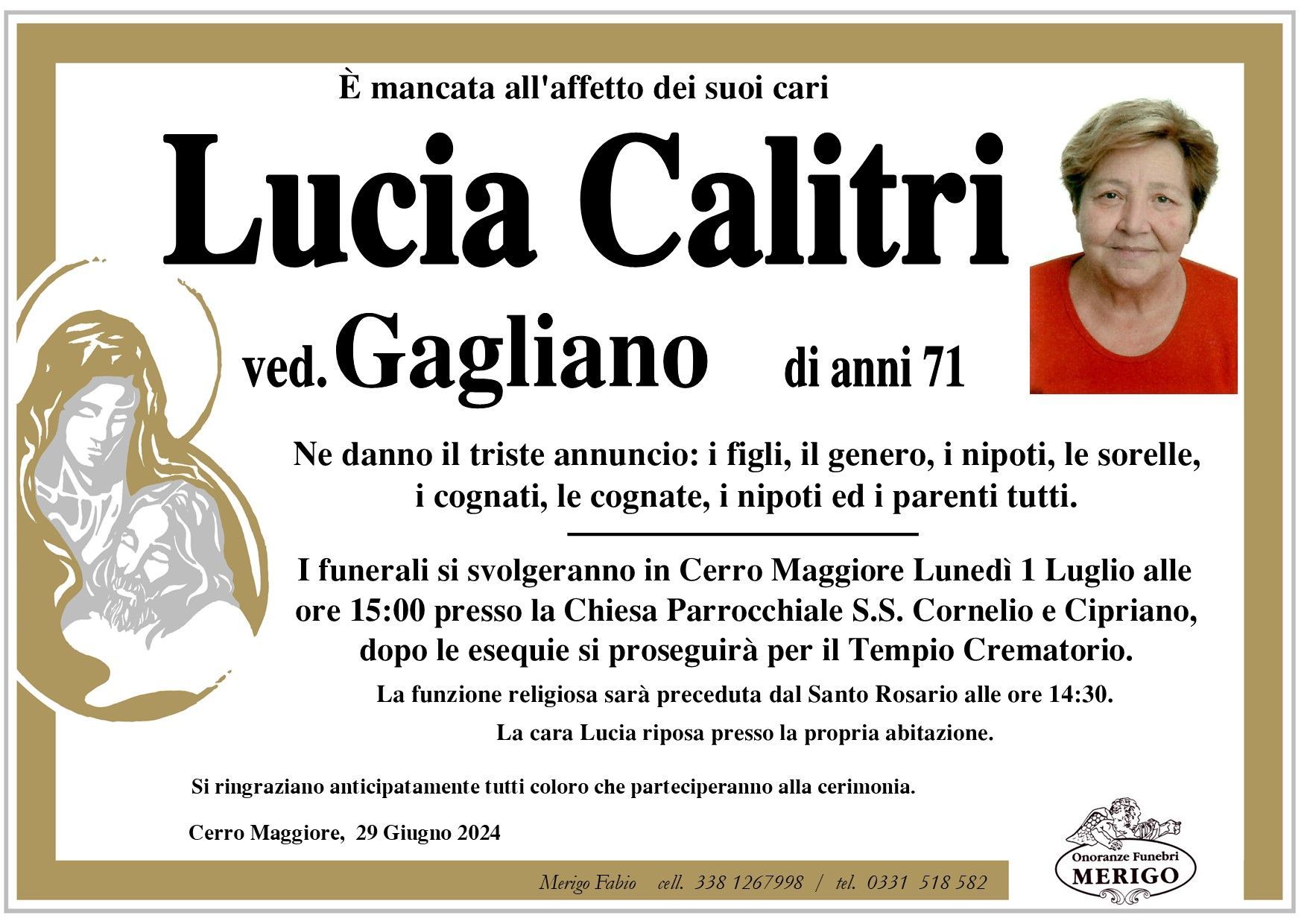 necrologio Lucia Calitri