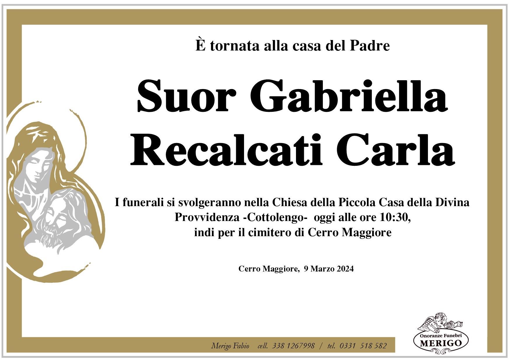 necrologio Suor Gabriella - Recalcati Carla