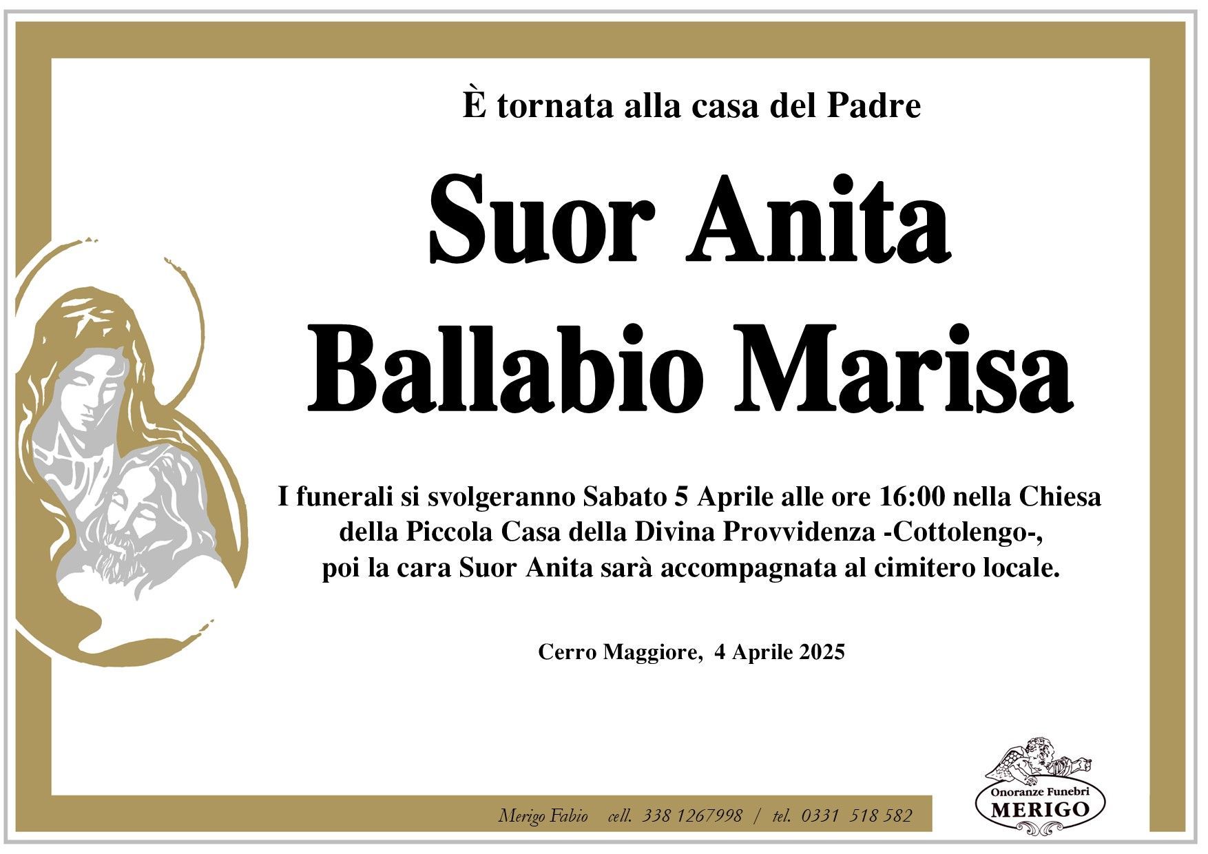 necrologio Suor Anita