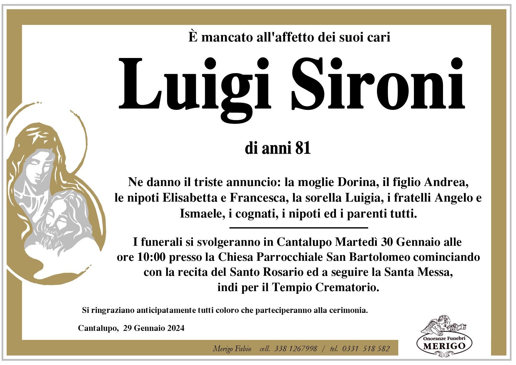 necrologio Luigi Sironi