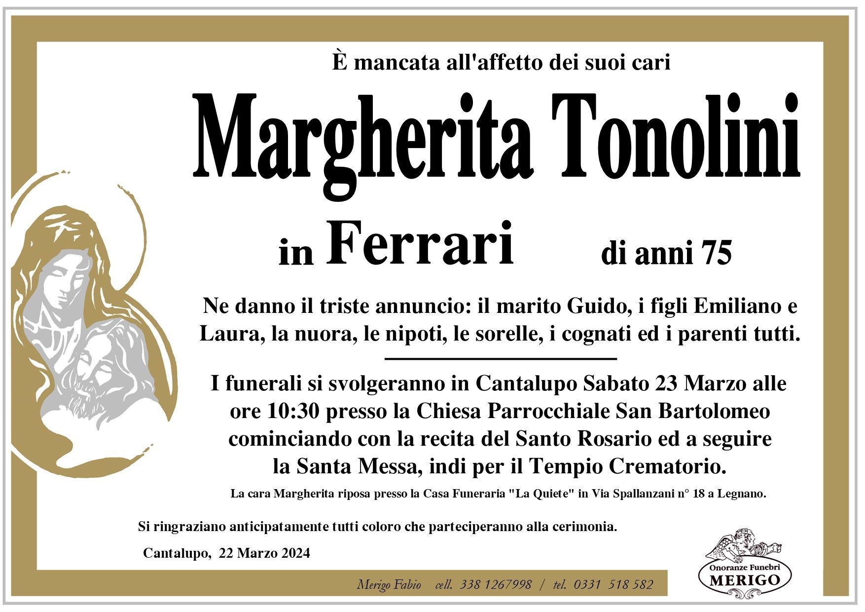 necrologio Margherita Tonolini