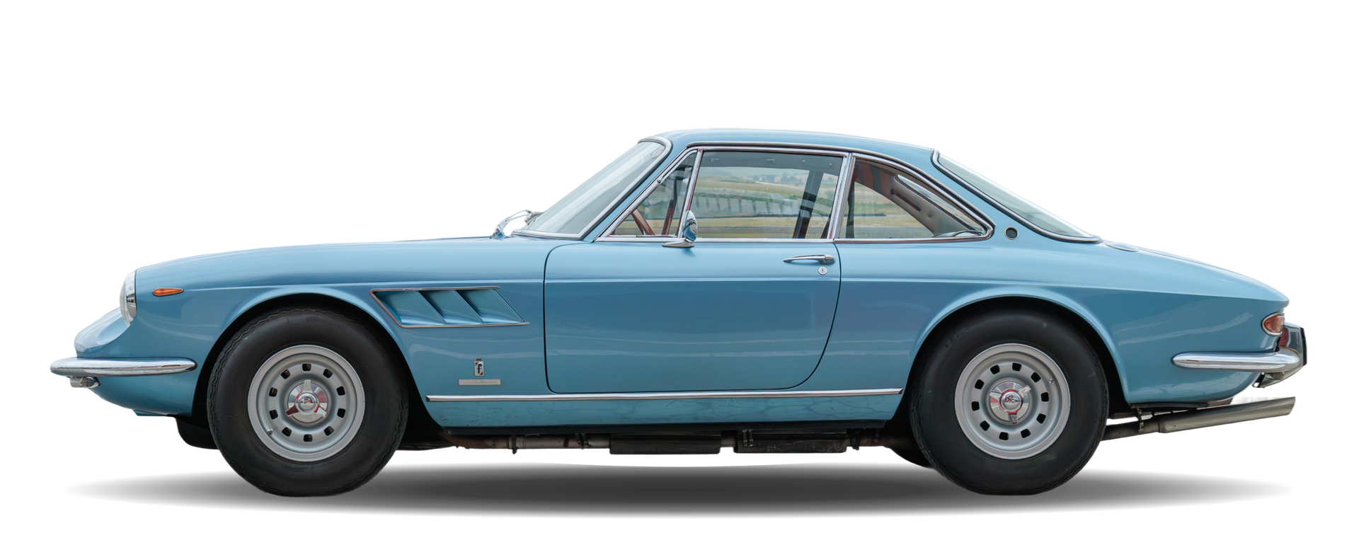A blue sports car is shown from the side