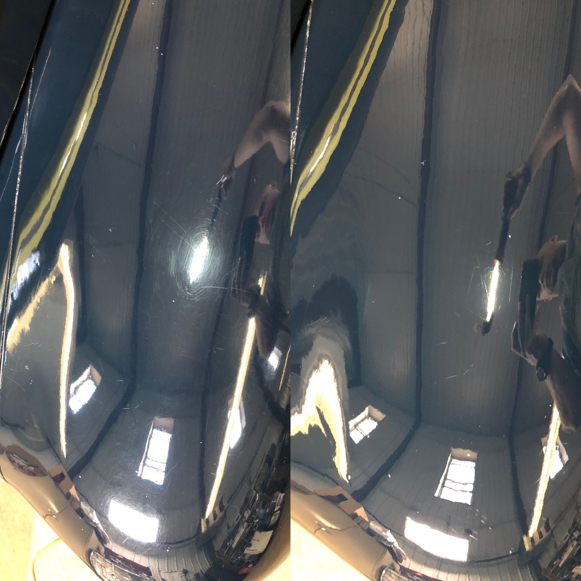 A before and after picture of a black car