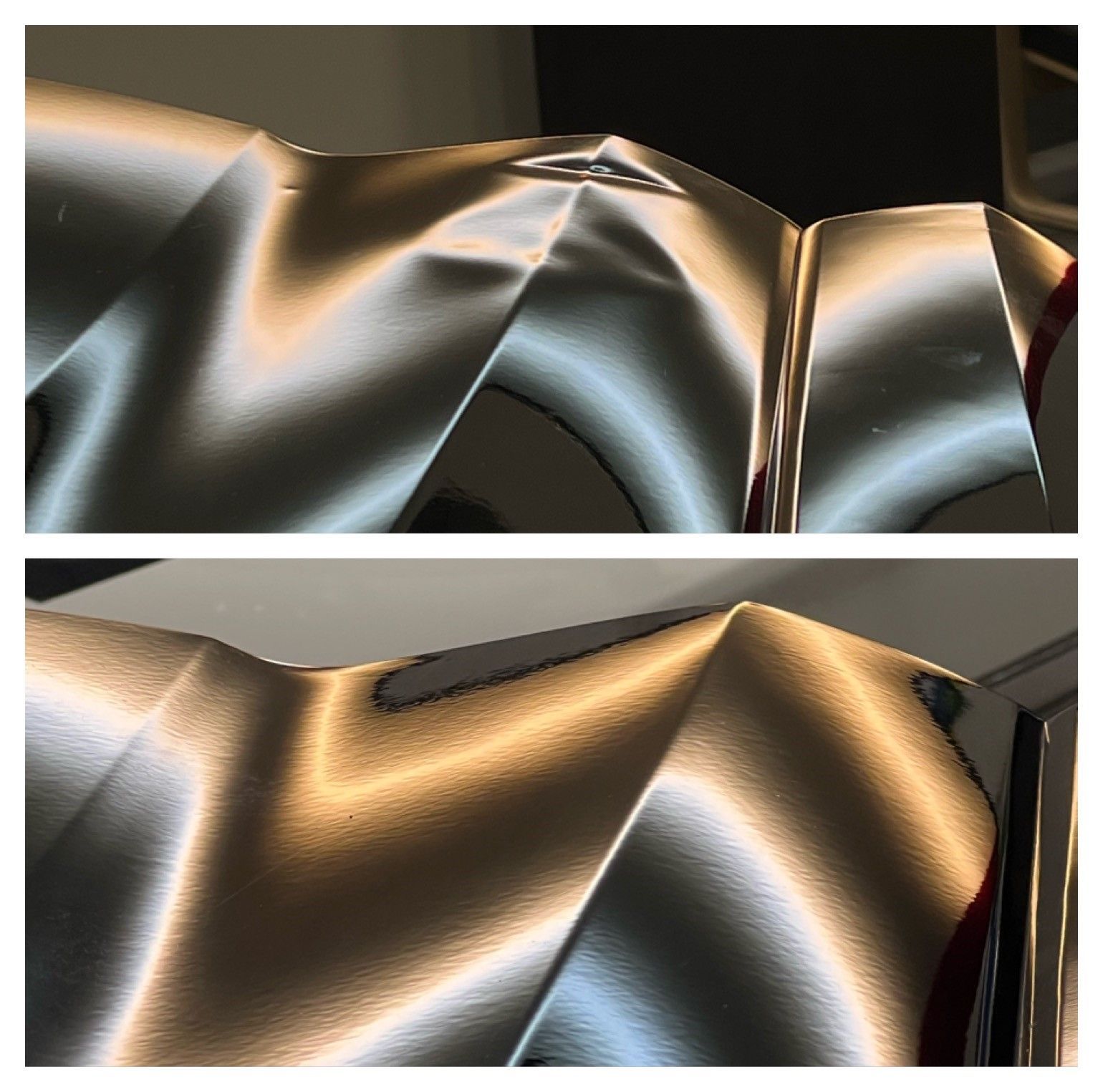 Paintless dent repair before and after.