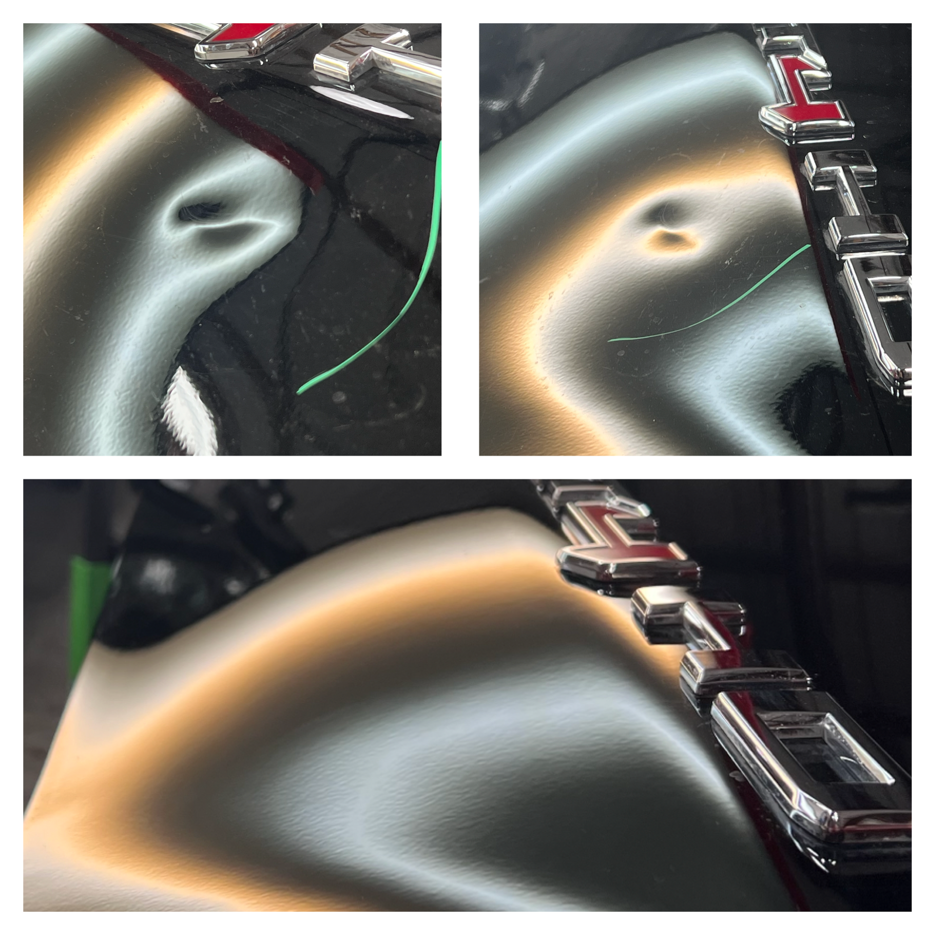 Car body, hail dent damage before and after