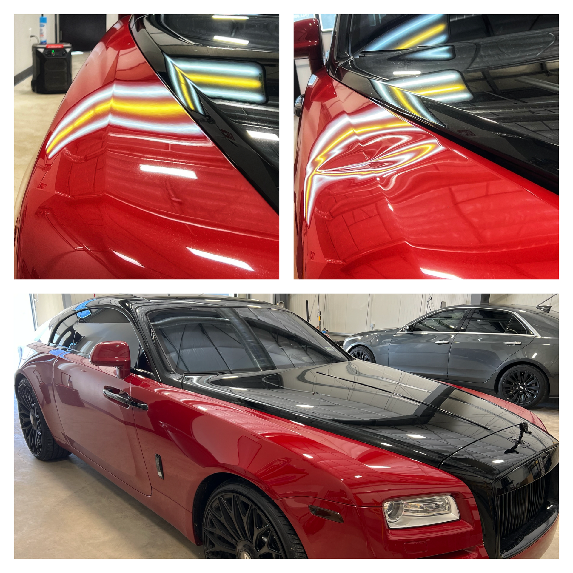 Car body, hail dent damage before and after