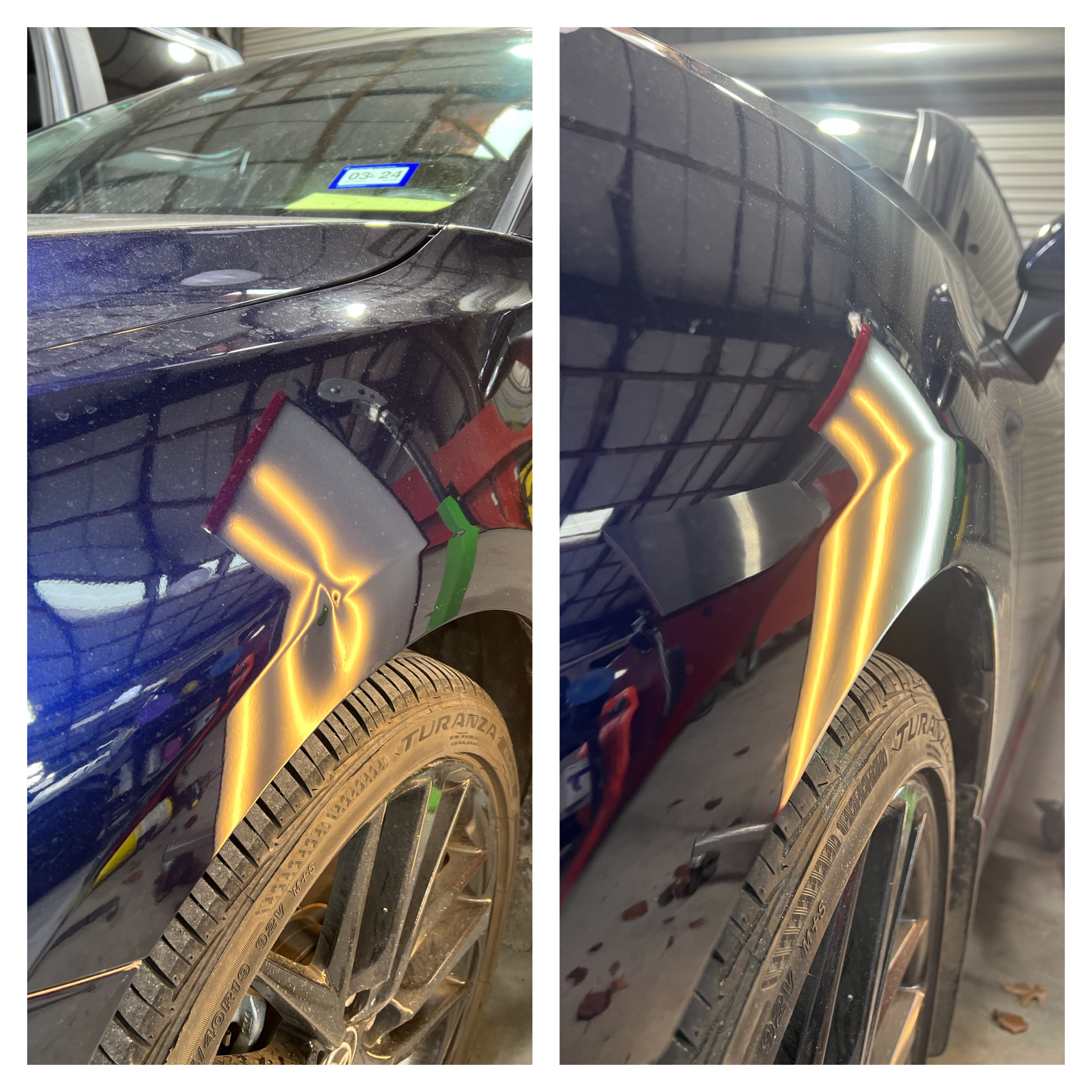 Auto hail dent repair before and after.