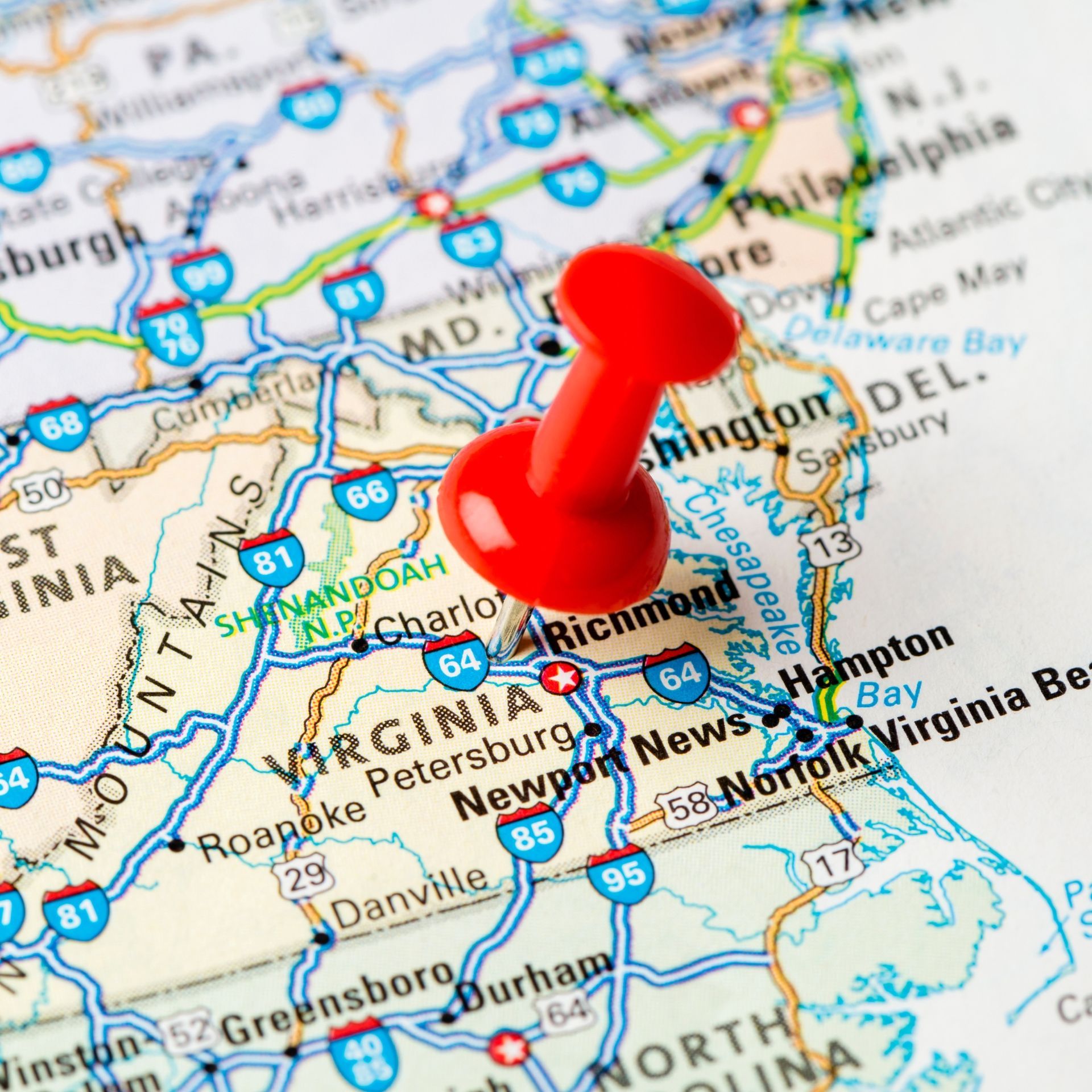 Alex HVAC Service LLC | Red push pin on a map of Virginia, marking Richmond.