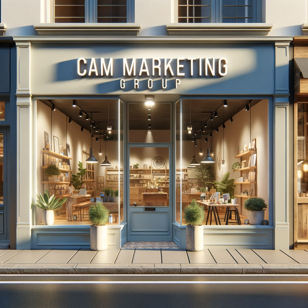 a store front with a sign that says cam marketing group