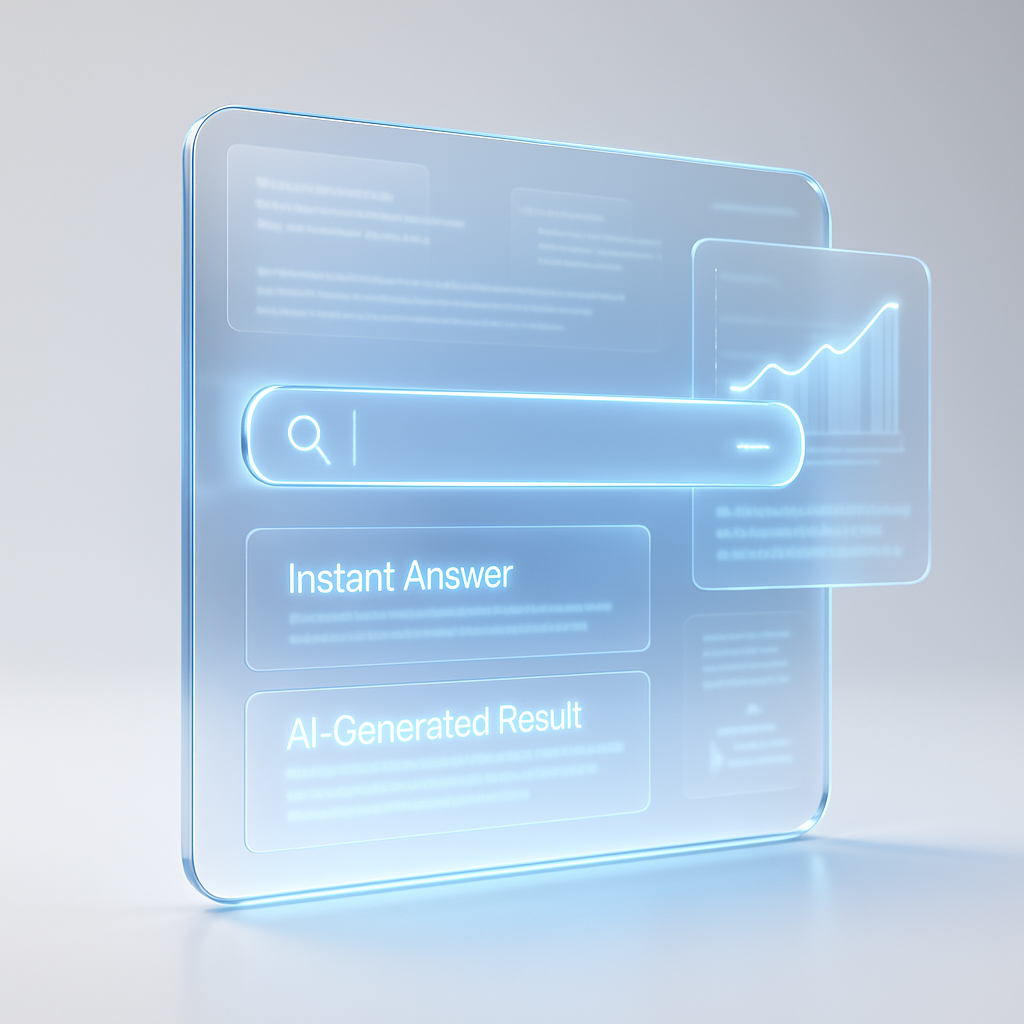 A glass screen with a search bar and a graph on it.