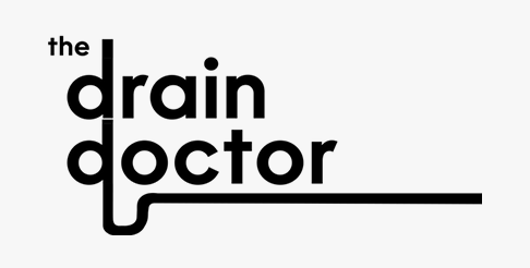 A black and white logo for the drain doctor.