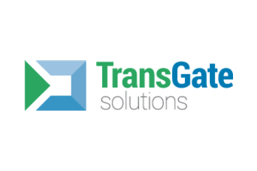 A blue and green logo for transgate solutions