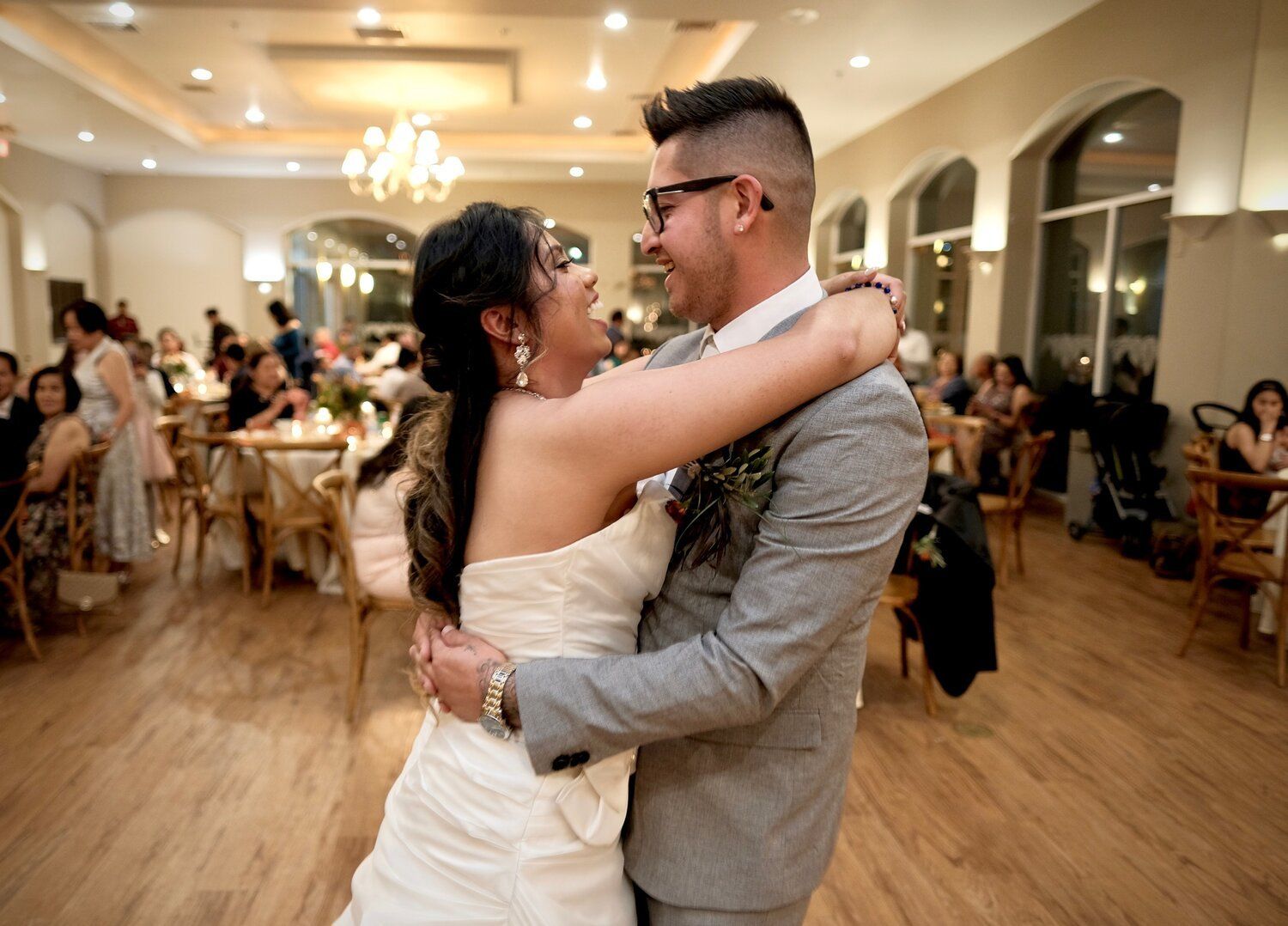 newly wed couple dancing in ballroom shot from a Wedding Photography Package with De Vera Imagery