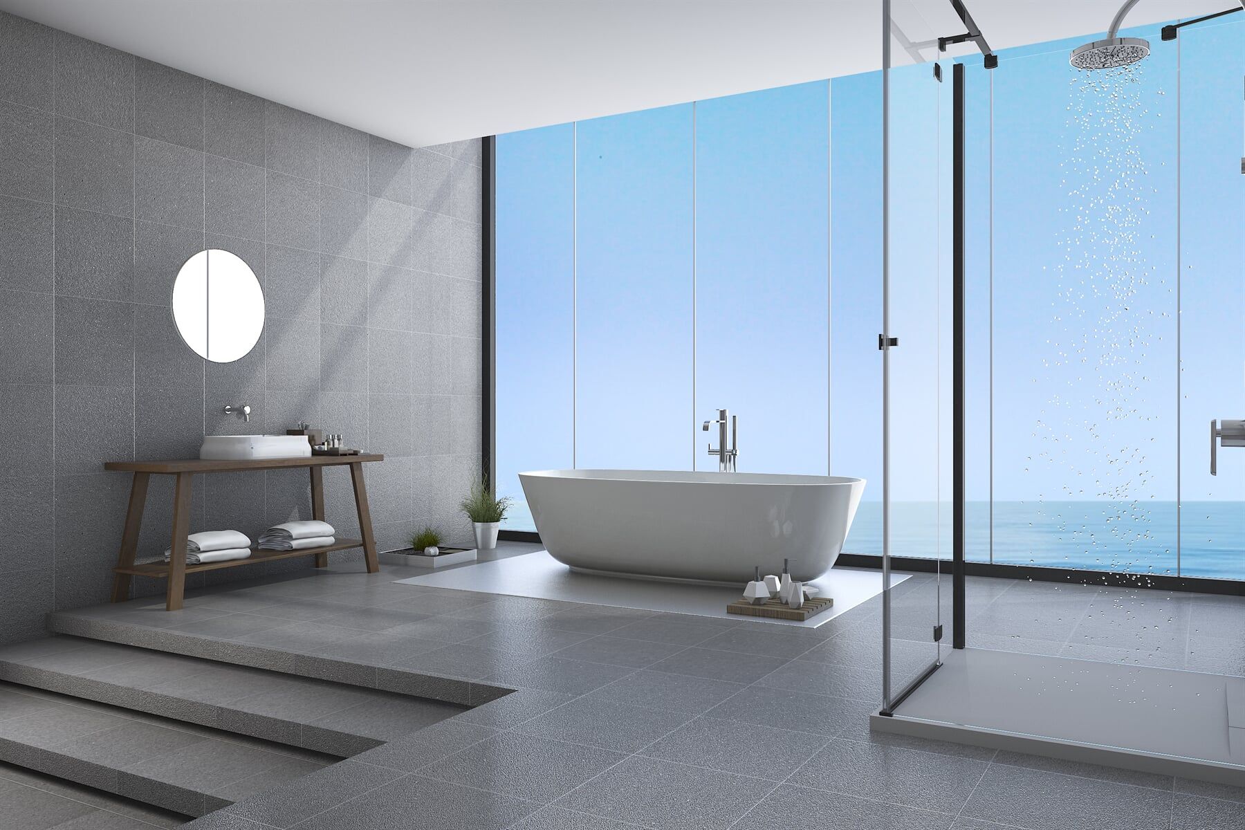 Bathroom with Shower Screen — Downs Quick Fix Glass in Toowoomba, QLD Bathroom with Shower Screen — Downs Quick Fix Glass in Toowoomba, QLD