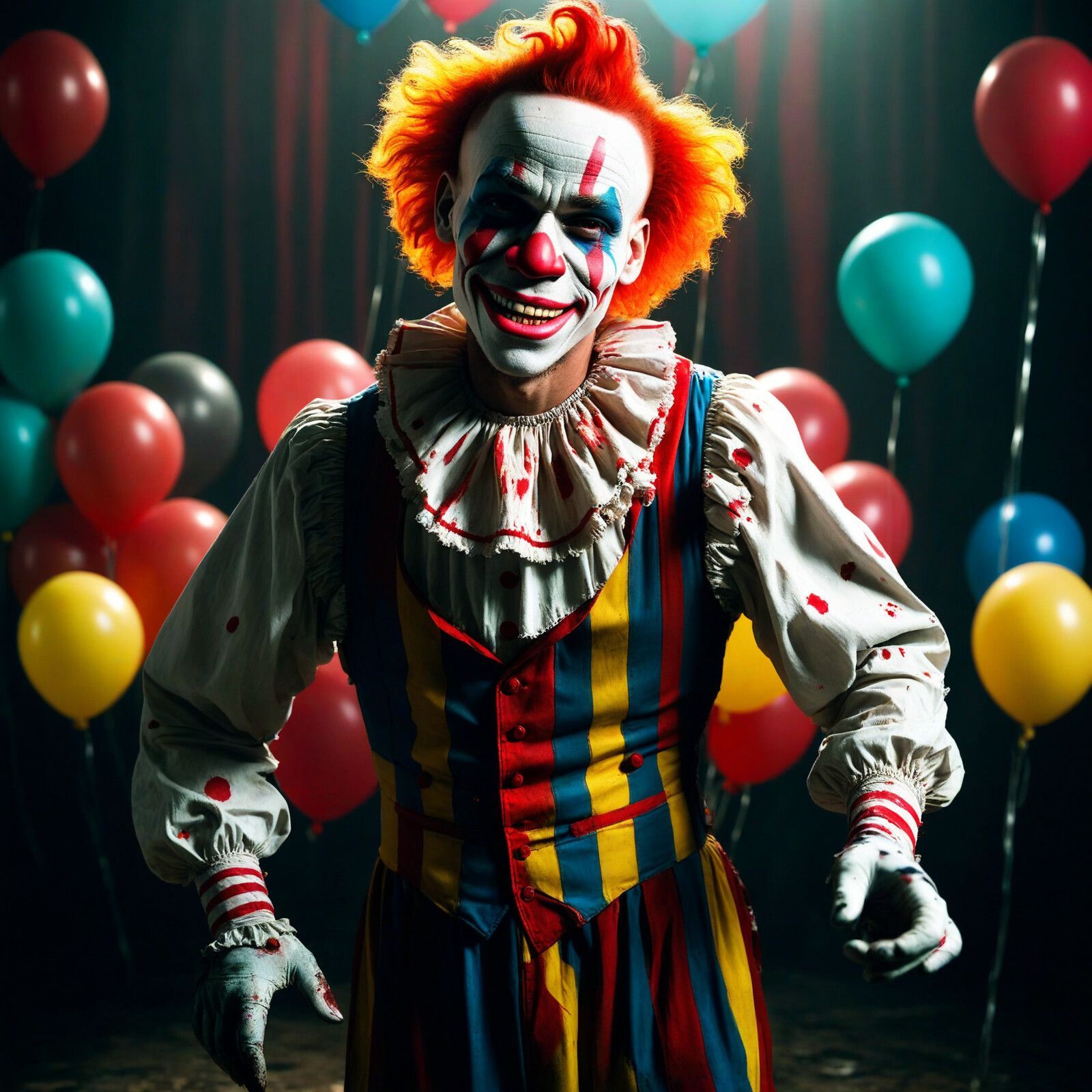 Colorful clown with balloons at Fiesta 360 themed event photo booth