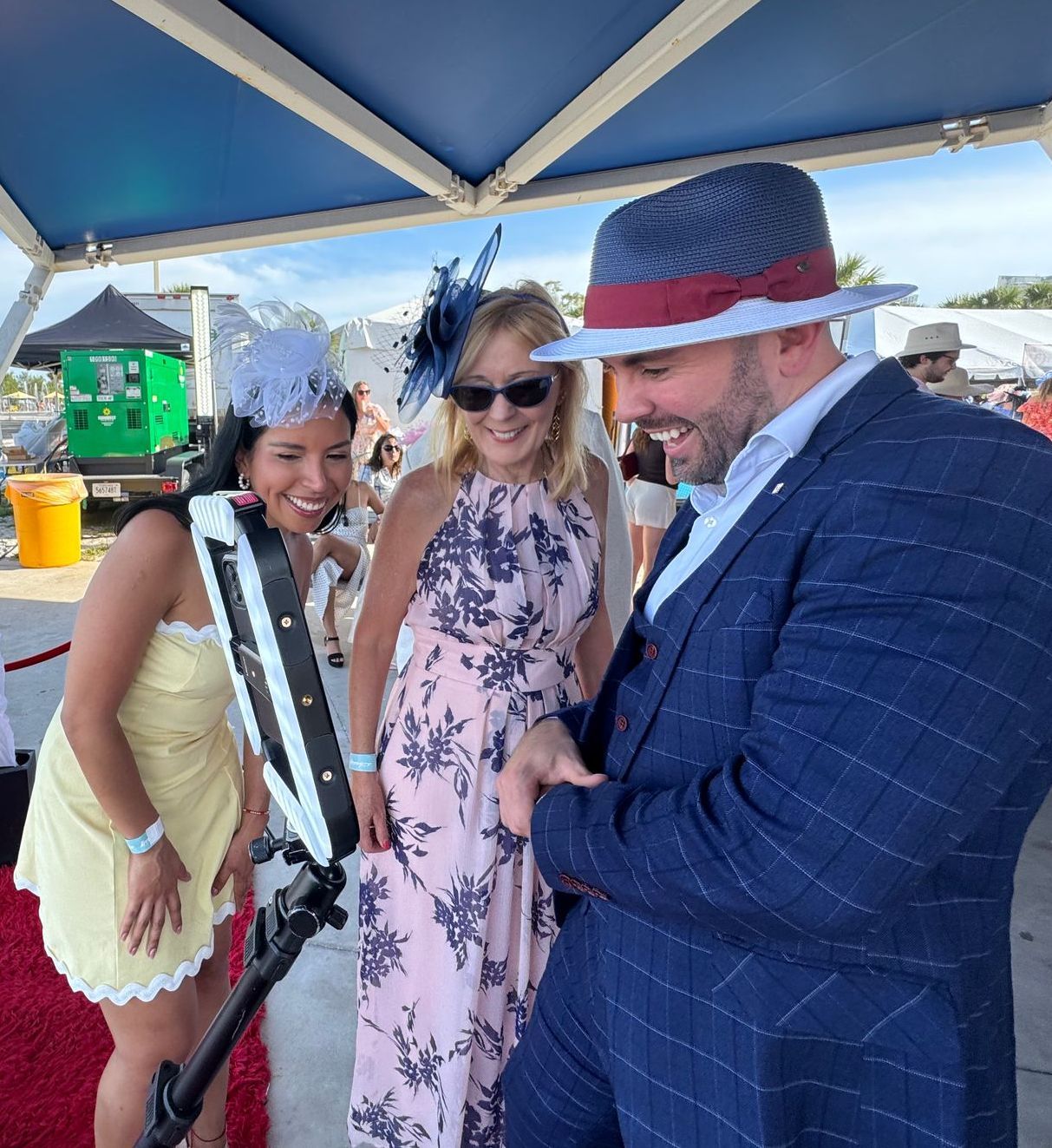 Guests wearing hats at Fiesta 360 outdoor photo booth Tampa event