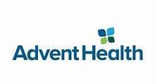 The logo for advent health is blue and green and has a butterfly on it.
