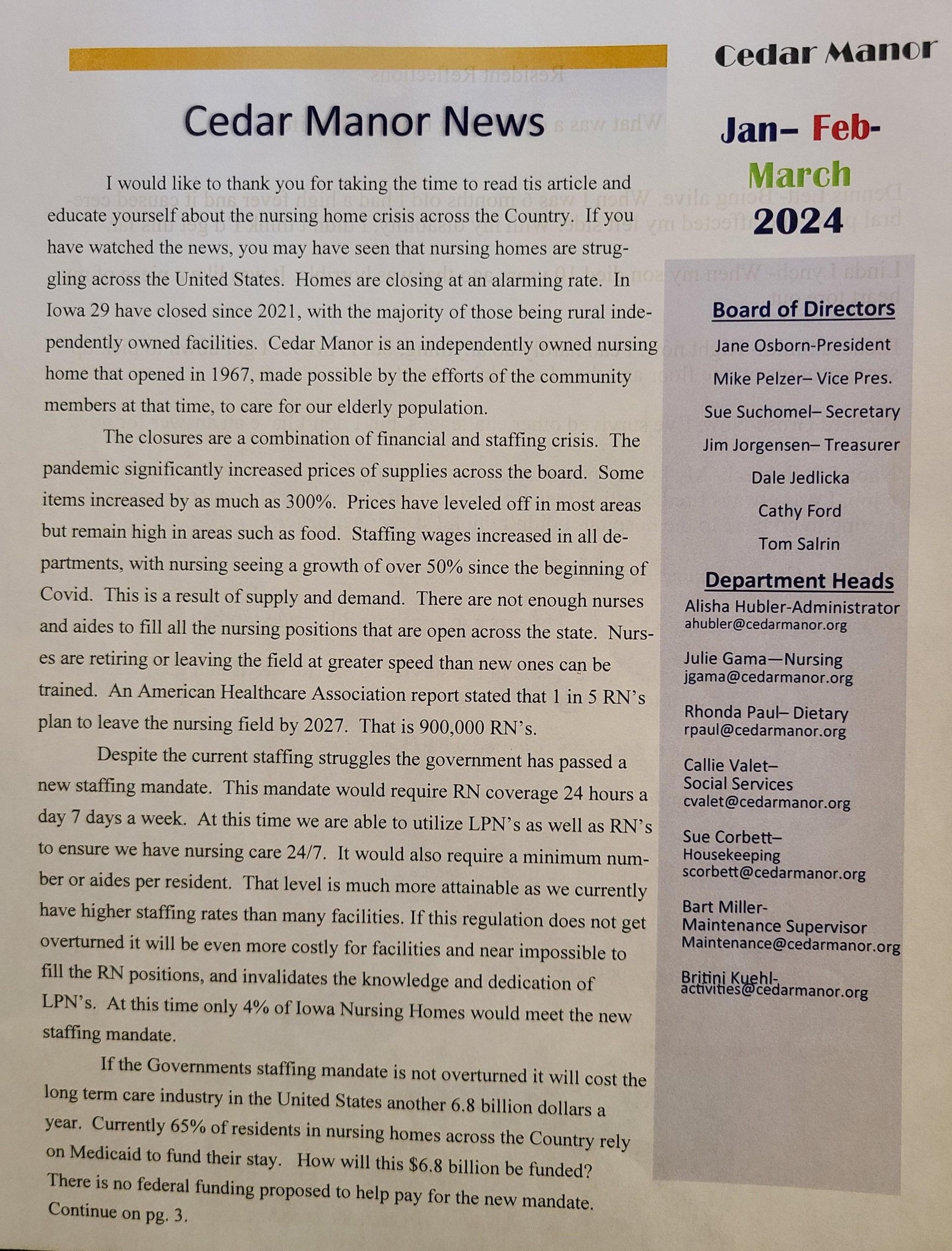 Fun & Adventures Tipton, IA Cedar Manor Nursing Home