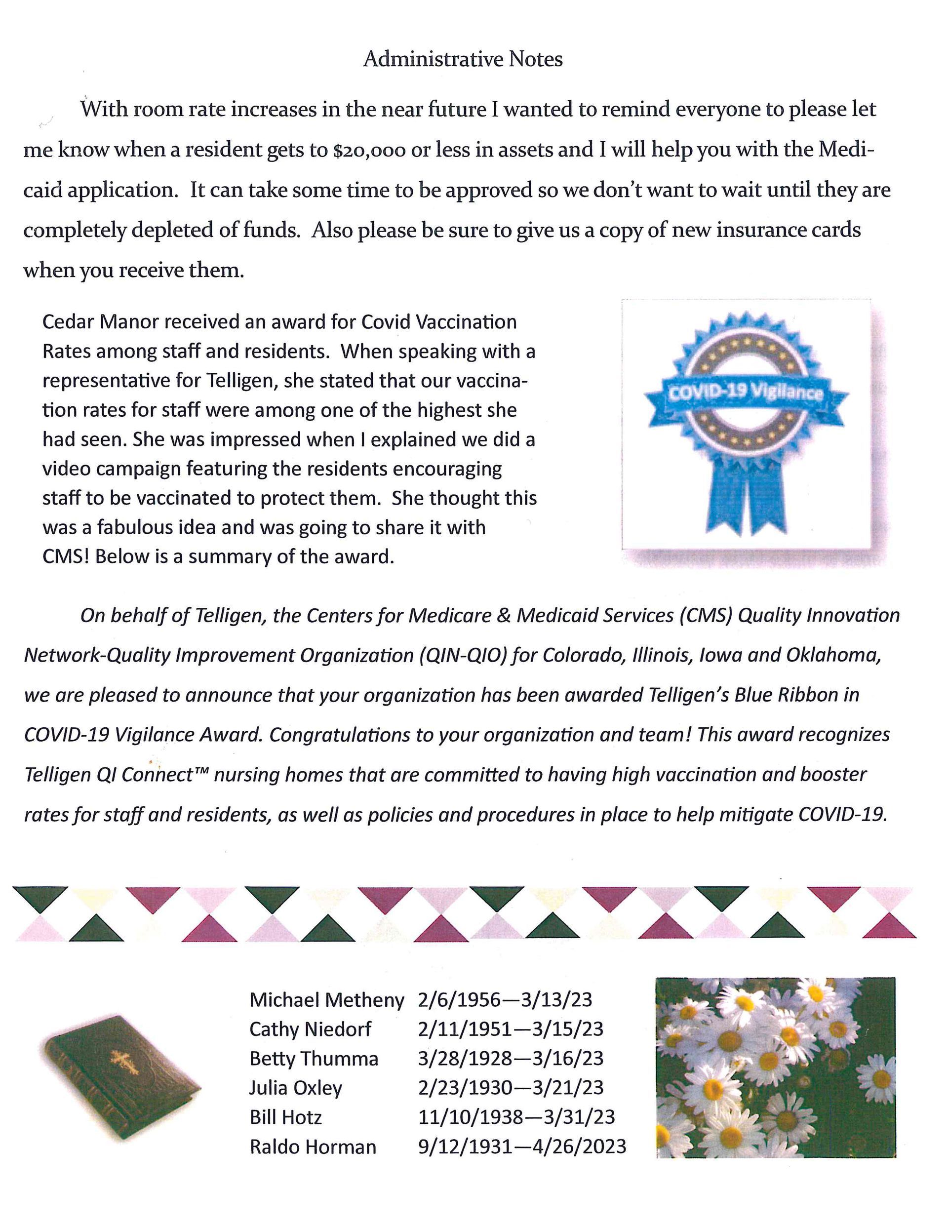 Fun & Adventures Tipton, IA Cedar Manor Nursing Home