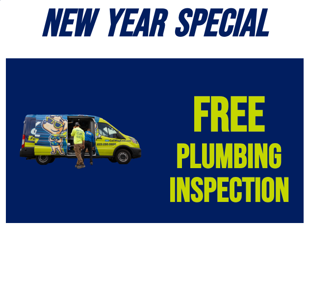 A sign that says new year special free plumbing inspection