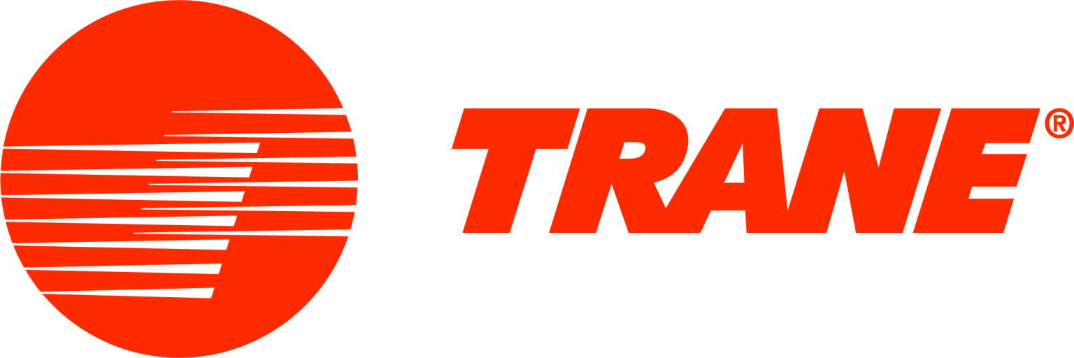 A red and white trane logo on a white background