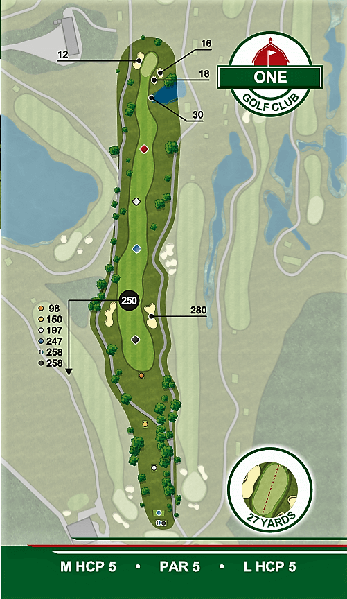 A map of a golf course with the number one on it.