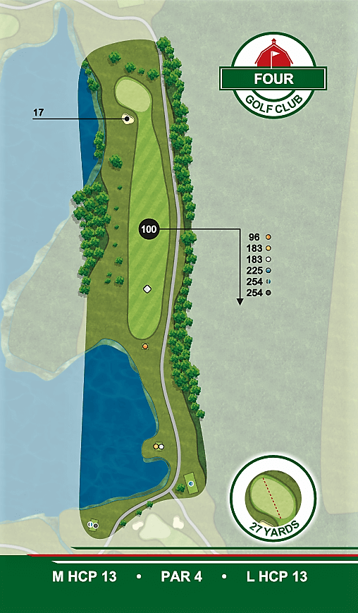 A map of a golf course with the number four on it