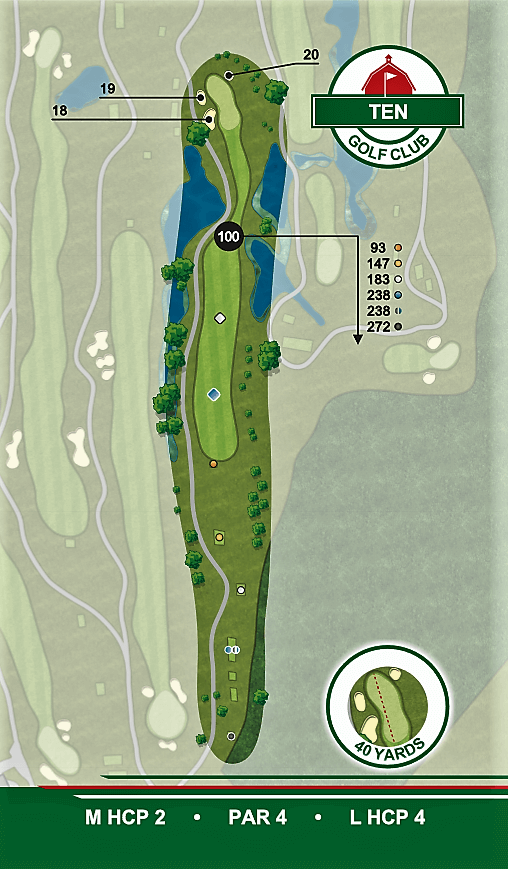 A map of a golf course with the number ten on it