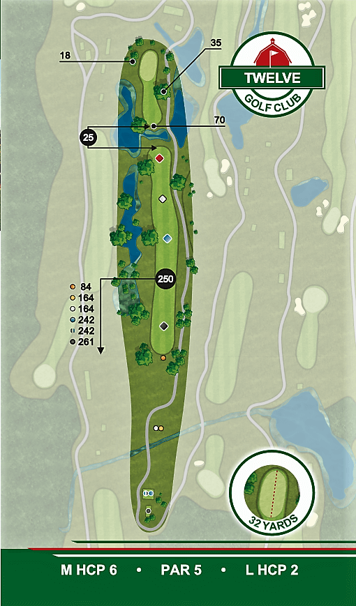 A map of a golf course with the number twelve on it