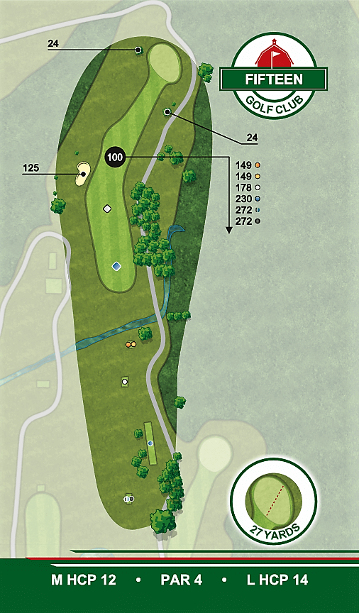 A map of a golf course with the words fifteen golf club on it