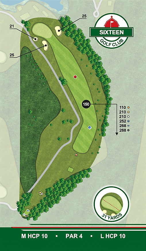 A map of a golf course with the number 16 on it