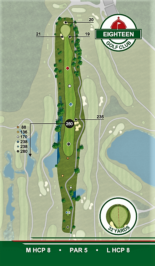 A map of a golf course with the words screen golf club on it