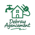 Logo vert : maison avec robinet et bonde, texte Debray Agencement.