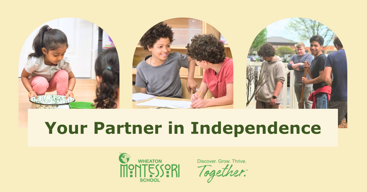 Banner with three caregiving scenes and text “Your Partner in Independence” on a light background