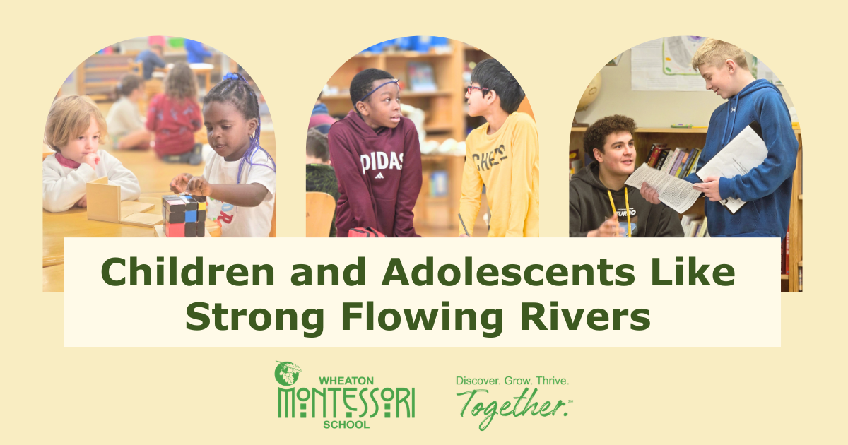 Children and adolescents like strong flowing rivers banner with kids, colorful circular photos, and green text.