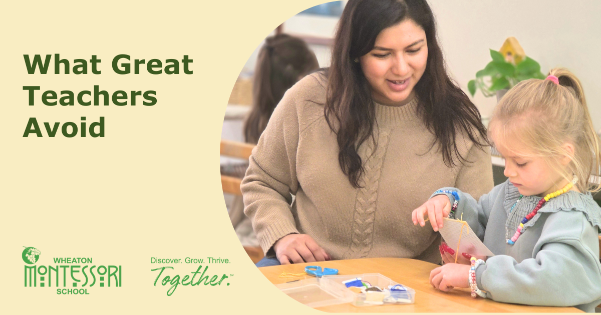 What Great Teachers Avoid poster with teacher and child playing a matching game at a table