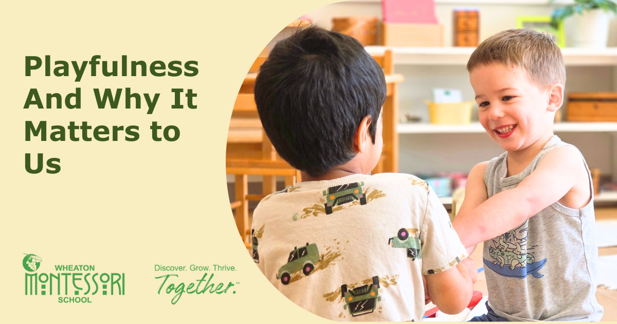 Two children smiling and playing indoors, with the text “Playfulness And Why It Matters to Us”