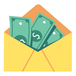 graphic of an envelope with dollar bills coming out of it